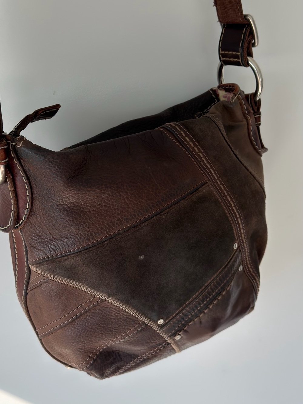 Fossil Patchwork Brown Leather & Suede Messenger Bag - Picture 6 of 10
